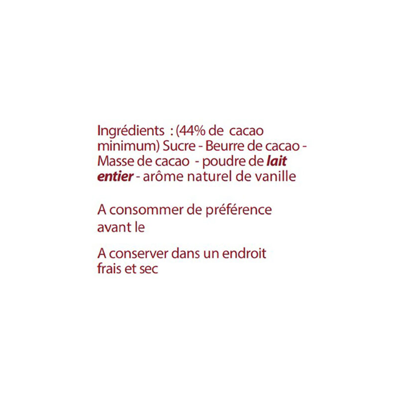 Cocass chocolat lait Vanuatu ingrédients