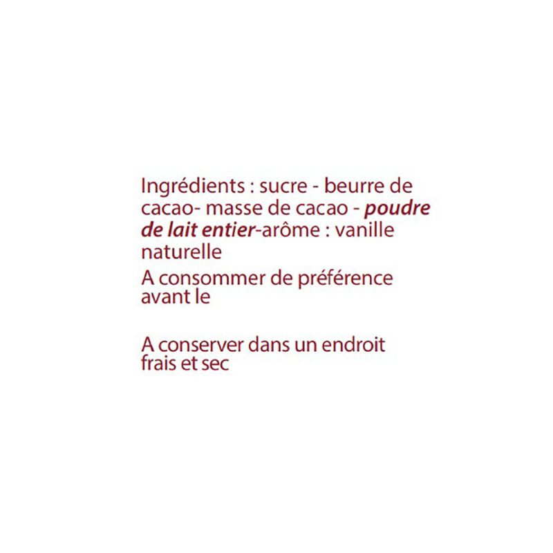 Cocass chocolat lait Vénézuela ingrédients