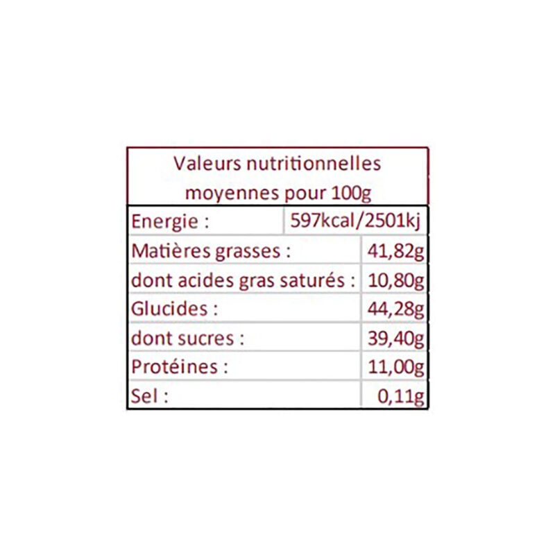 Cocass chocolat noir Madagascar 63% valeurs nutri