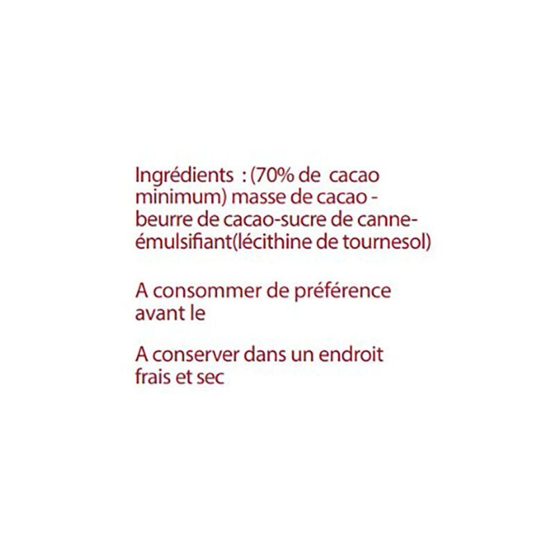 Cocass chocolat noir Madagascar 70% ingrédients