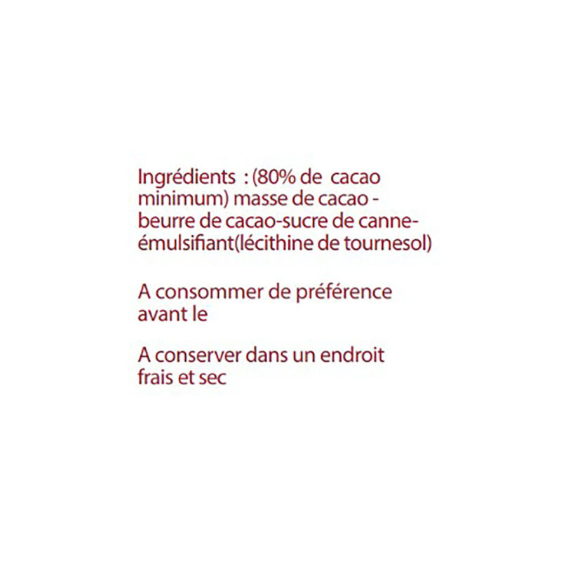 Cocass chocolat noir Madagascar 80% ingrédients