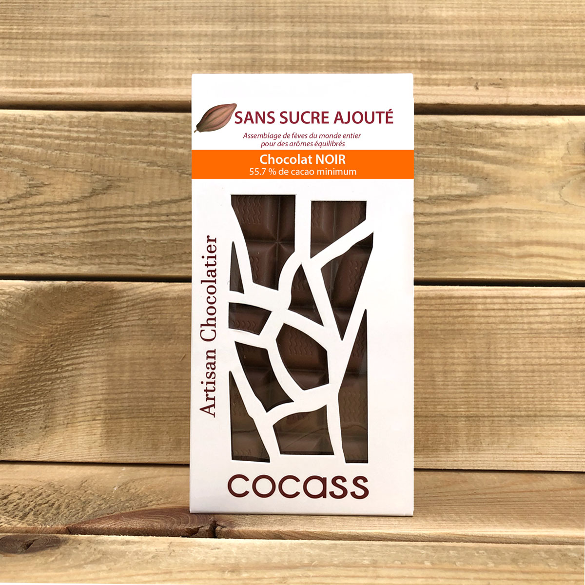 Tablette chocolat noir sans sucre ajouté (édulcorant : maltitol) – Cacao  55,7% minimum – 100g