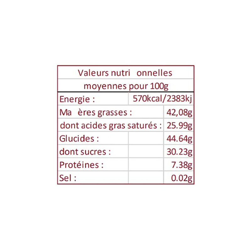 Cocass chocolat noir Brésil valeurs nutri
