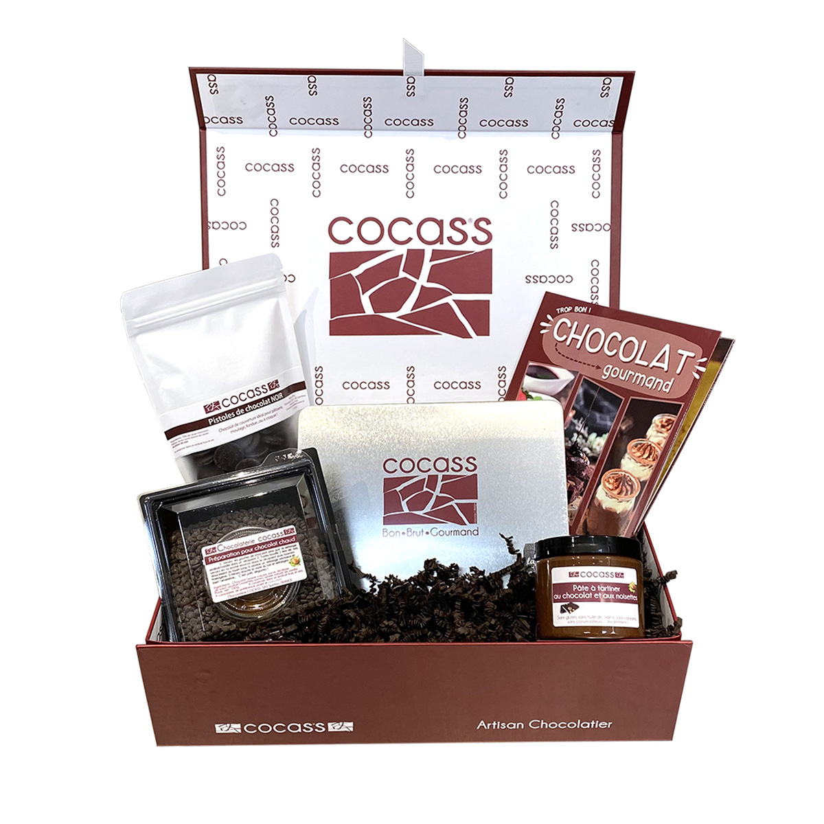 Coffret 100% chocolat “le chocolat dans tous ses états” avec coffret Cocass  de 400g