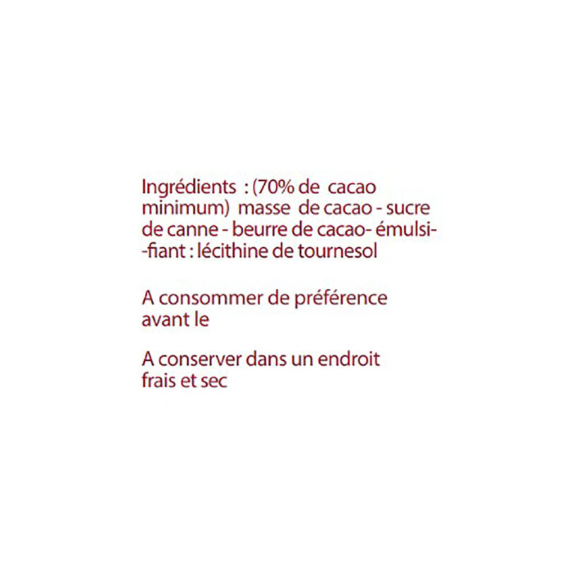 Cocass chocolat noir variété Mayan Red 70% ingrédients