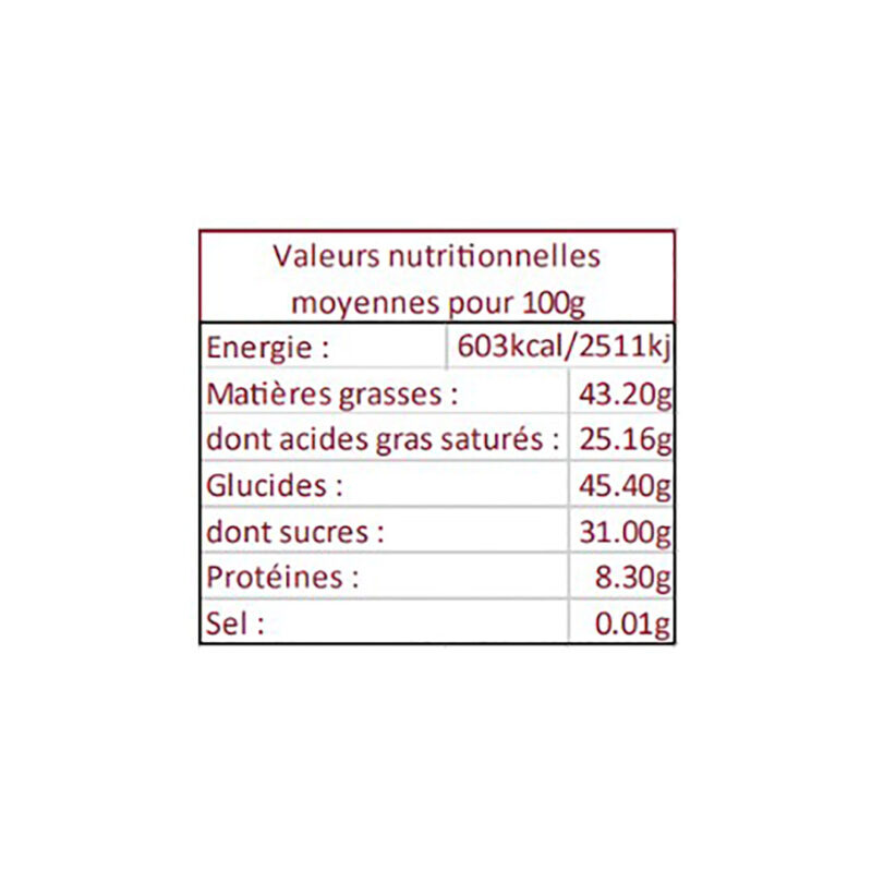 Cocass chocolat noir variété Mayan Red 70% valeurs nutri