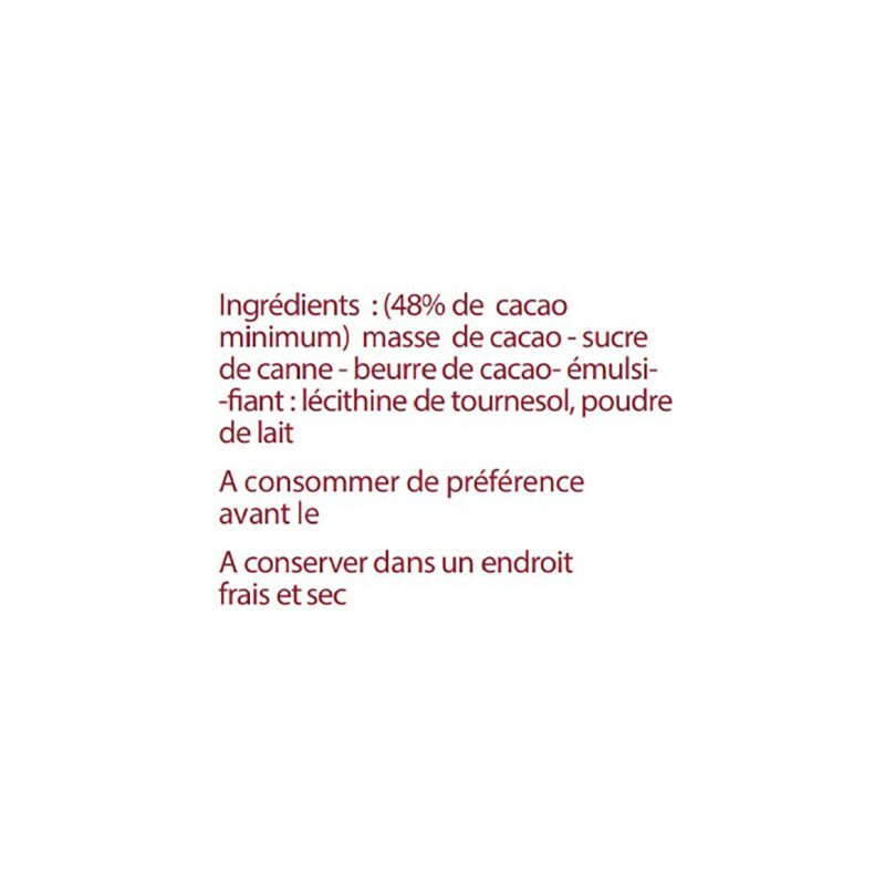 Cocass chocolat lait Mayan Red ingrédients
