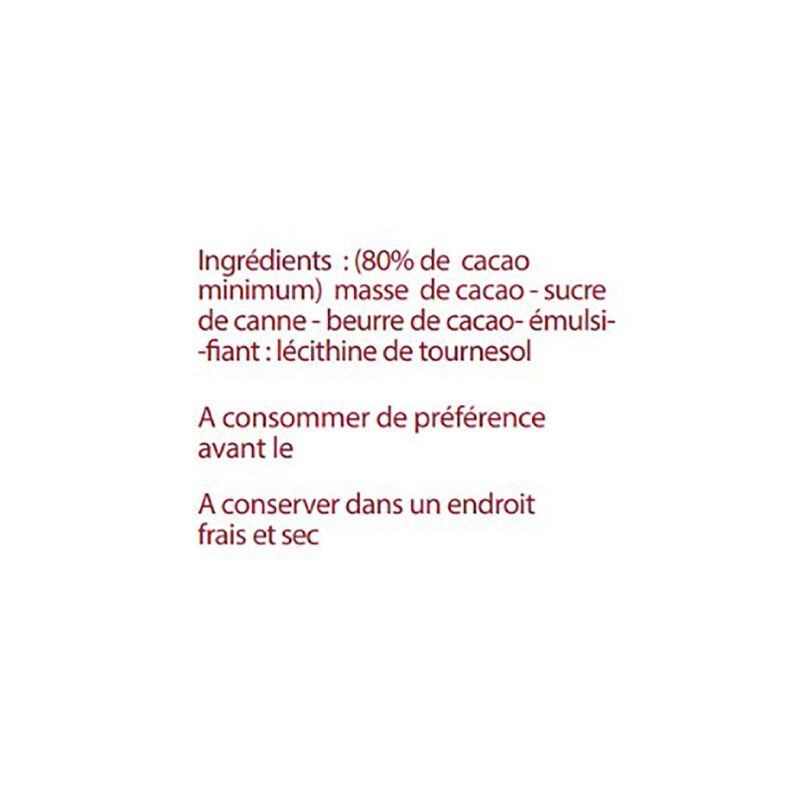 Cocass chocolat noir variété Mayan Red 80% ingrédients