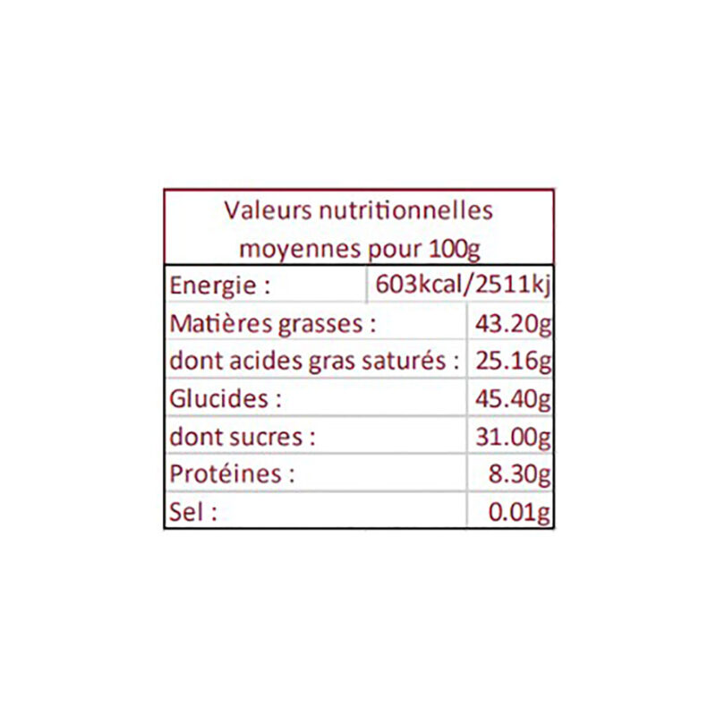 Cocass chocolat noir variété Mayan Red 80% valeurs nutri
