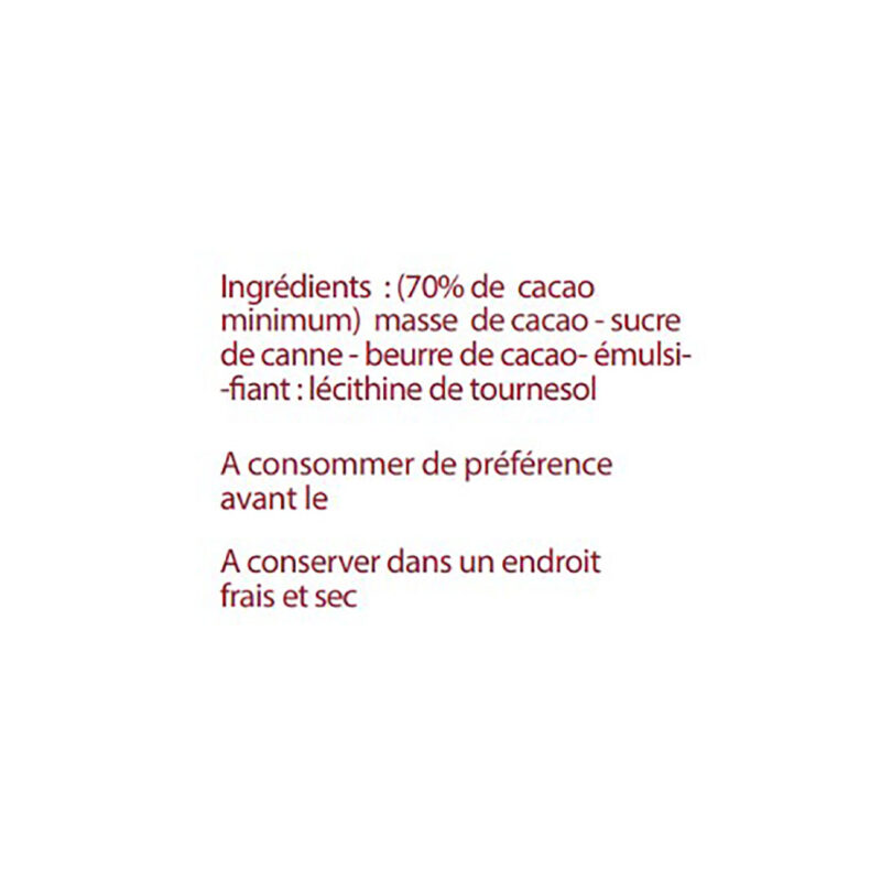 Cocass chocolat noir variété Tuma Yellow 70% ingrédients