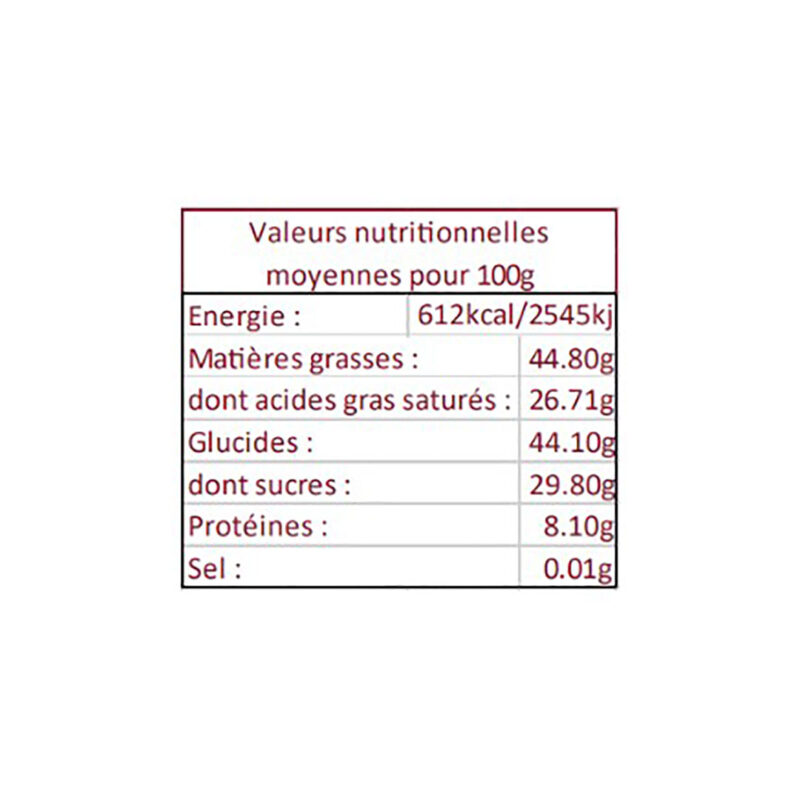 Cocass chocolat noir variété Tuma Yellow 70% valeurs nutri